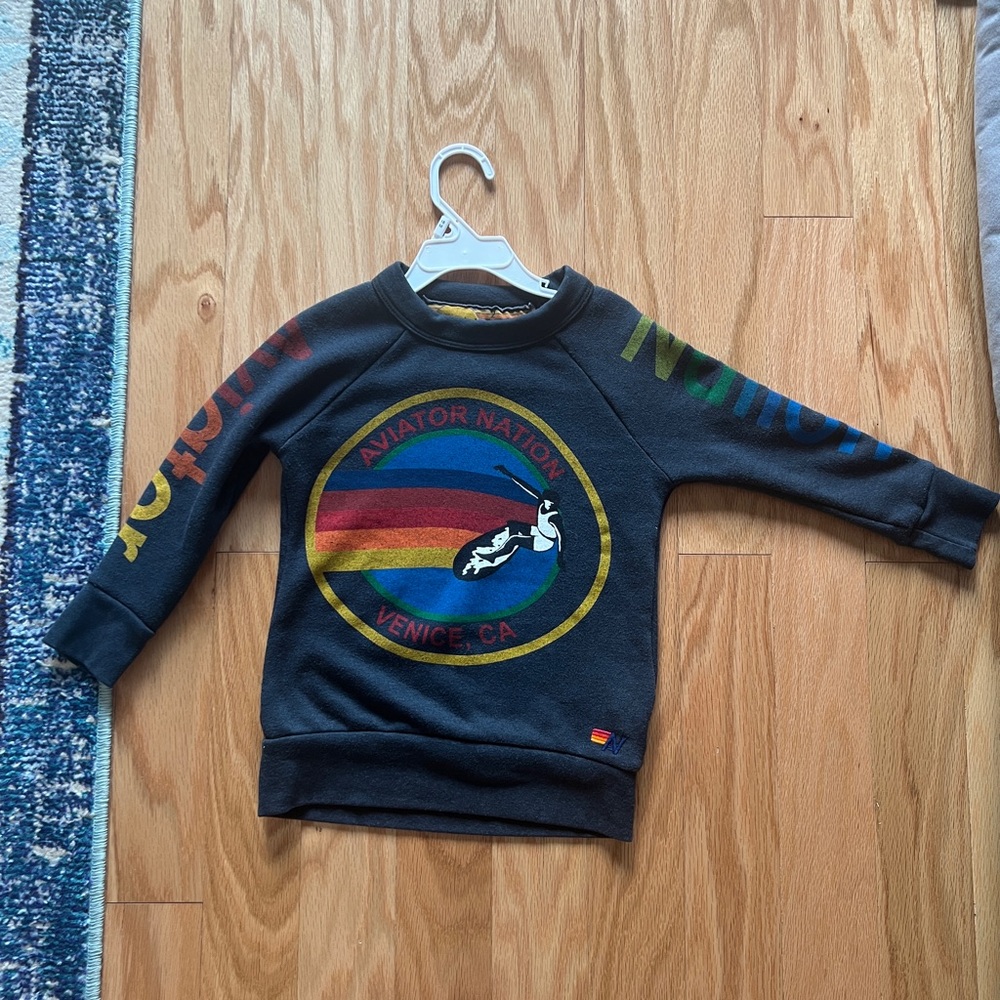Aviator Nation Kids Sweatshirt with Rainbow Logo - Charcoal